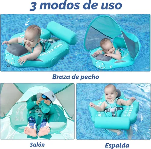 Miniatura 4 de El entrenador de nado Mambobaby más nuevo, no inflable, tamaño mejorado, incluye cola para que nunca se voltee. Toldo con FPS 50+, sólido flotador