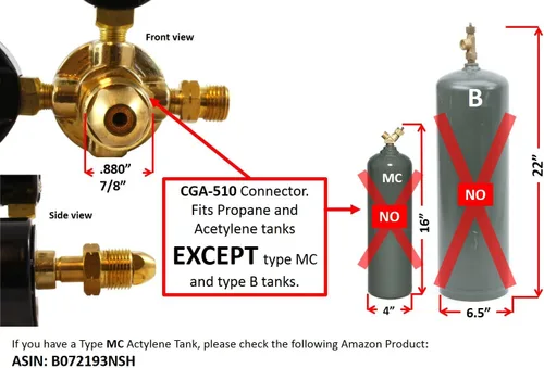 Miniatura 2 de SÜA - Medidores de gas de soldadura con regulador de propano - CGA-510 - Conector trasero - Serie LDP - Revise todas las imágenes y lea