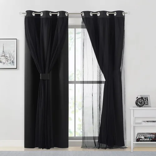 Miniatura 31 de Bujasso- 2 cortinas 80% blackout azul cielo c/capa superpuesta traslúcida, doble capa térmica y aislante p/mezclar y combinar, parte superior