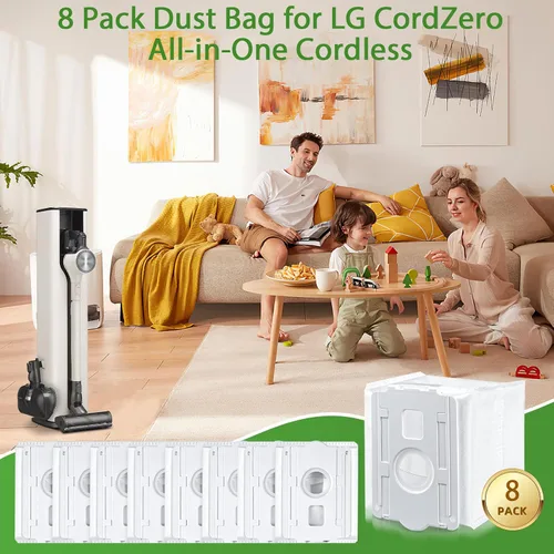 Miniatura 3 de Paquete de 8 bolsas de polvo para aspiradora LG CordZero todo en uno A939KBGS, A938KBGS, A937KGMS y A949KTMS, bolsas de repuesto para aspiradora