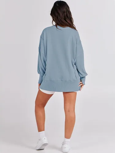 Miniatura 8 de ANRABESS Sudadera de gran tamaño para mujer, cuello redondo, manga larga, casual, con abertura, para otoño de 2024, ropa de preparación