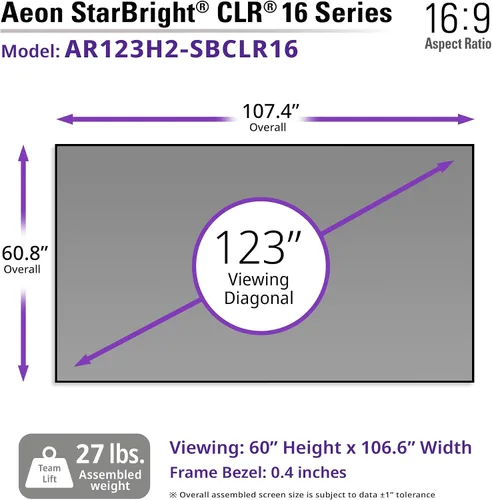 Miniatura 2 de Elite Screens Aeon StarBright 16:9 - Lámpara de techo de 123 pulgadas con marco fijo que rechaza el borde sin borde, pantalla de cine en casa, Aeon