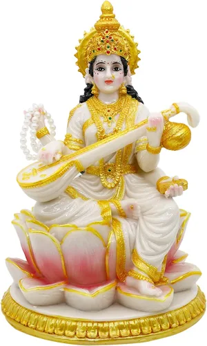 alikiki Estatua de Saraswati de la diosa hindú grande, 8.7 pulgadas de alto, aspecto de mármol, ídolo indio Saraswati, escultura india Diwali Murti