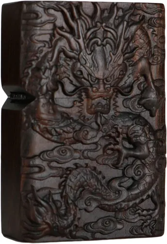 Miniatura 40 de Carcasa exterior tallada en madera negra de ébano natural para kit de inserción Zippo (Kwan Yin Goddess Dragon Phoenix)