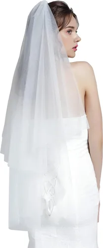Miniatura 2 de BEAAUTELICATE Wedding Bridal Veil with Comb 2 Tier Cut Edge With Comb Elbow Fingertip Length