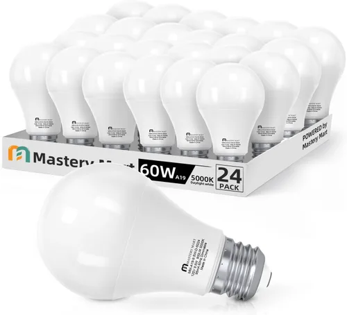 Miniatura 12 de MASTERY MART Paquete de 6 bombillas LED A19 equivalentes a 60 W, 9 W no regulables, sin parpadeo, 800 LM, luz blanca brillante 5000 K, base E26