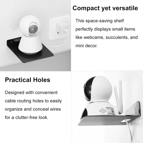 Miniatura 8 de Pequeño estante flotante – 0.118 in de grosor, 6.5 pulgadas, estante de pared de metal, estantes flotantes de metal para eco, cámaras, altavoz