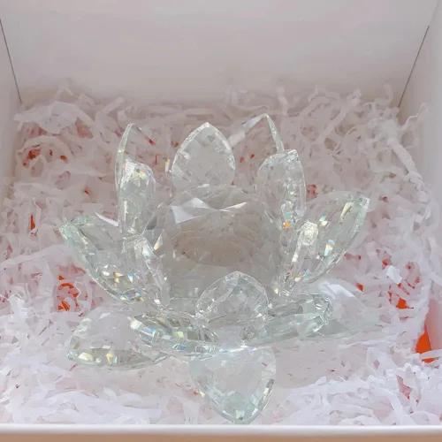 Miniatura 3 de Loto de cristal transparente, flor de cristal brillante con caja de regalo, reflejo de tono, purpurina, paz, pureza, buena fortuna, sabiduría