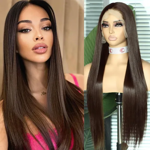 Miniatura 20 de SAPPHIREWIGS Peluca de cabello lacio natural color marrón rojizo #350, sin enredos, línea capilar natural 6 × 13, parte de libertad de encaje