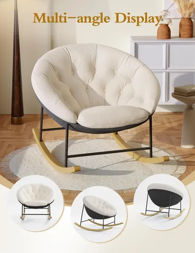 Miniatura 7 de Kidirect Mecedora para Guardería, Mecedoras Modernas Tapizadas para Guardería y Silla de Lectura Redonda con Cojín Removible, Cómoda Mecedora