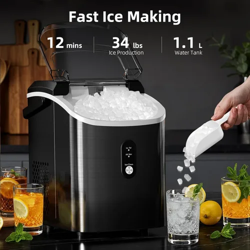 Miniatura 2 de Antarctic Star Nugget - Máquina de hielo para encimera con hielo masticable suave, máquina de hielo sónico portátil con cesta y cuchara, cubierta