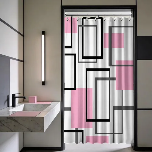 Miniatura 23 de Cortina de Ducha en Blanco y Negro Geométrica Cortinas de Ducha para Decoración de Baños de Hombres Juego de Cortina de Baño en Negro Blanco y Gris