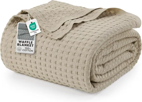 Miniatura 16 de Utopia Bedding Manta de punto gofre de 100 % algodón, tamaño grande para cama, ligera, transpirable, suave y acogedora, regalos para mujeres Blanco