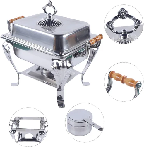 Miniatura 3 de Juego de bufé de platos de acero inoxidable 201, calentador de catering rectangular plateado, calentador de alimentos para fiestas, bufé