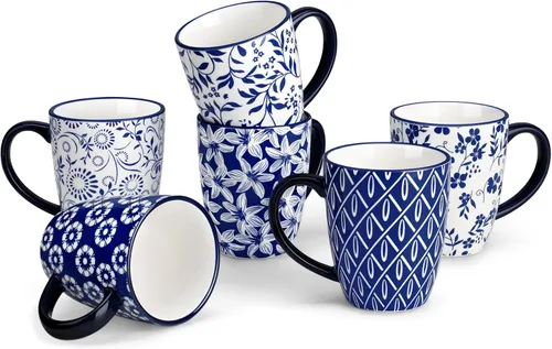 vancasso SELENE Juego de 6 Tazas de Café, 12 Oz Tazas de Café de Porcelana con Asa, Taza de Té de Cerámica para Capuchino, Latte, Té, Cacao, Juegos