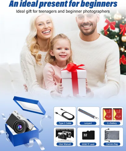 Miniatura 8 de Nueva cámara digital 4K para fotografía y vlogging, cámaras de viaje con pantalla abatible de 180° de 64MP y 2.88 pulgadas con zoom de 16X, tarjeta