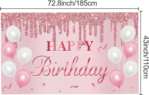 Miniatura 2 de Uiorgui Cartel de cumpleaños rosa – Cartel de feliz cumpleaños decoraciones de fondo suministros para fiestas