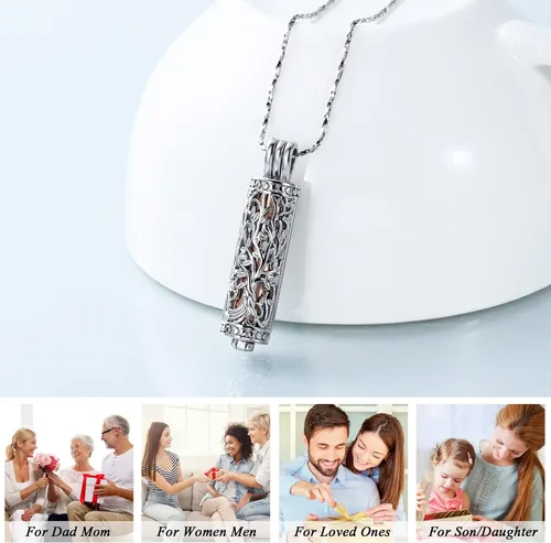 Miniatura 42 de Imrsanl Collar con colgante de urna de cremación con vial de cilindro hueco, urna de recuerdo, joyería de cremación, medallones conmemorativos
