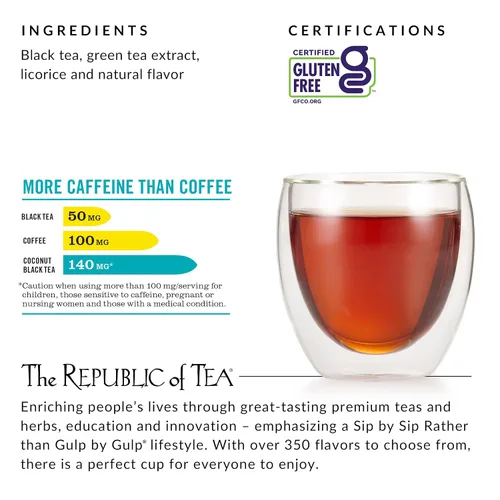 Miniatura 5 de The Republic of Tea HiCAF Té negro de coco tostado, 50 bolsitas de té, alto en cafeína