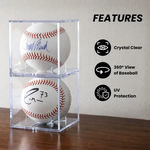 Miniatura 3 de Baseball Cube (2 unidades) – Caja de exhibición de acrílico transparente con protección UV – Soporte de pelota de juego autografiado