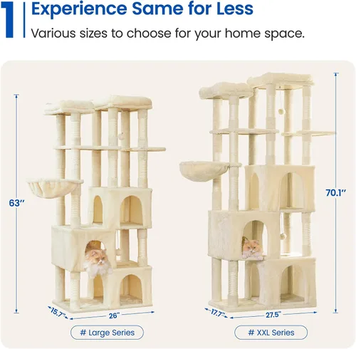 Miniatura 3 de MWPO Árbol grande para gatos de interior, torre de gatos de 63 pulgadas con 3 condominios para gatos, postes rascadores, pedestales acolchados, Beige