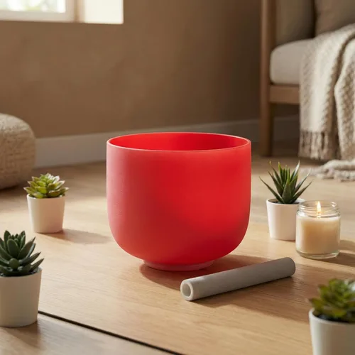 Miniatura 2 de ALIOTH Rojo C nota raíz chakra cristal cantando cuenco 8 pulgadas con sonido Bowl Suede Striker para yoga Nota C roja