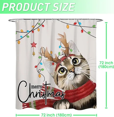 Miniatura 7 de Cortina de ducha navideña de gatos Haretu, cortinas de ducha de feliz Navidad para baño, linda decoración navideña de granja para el nuevo año