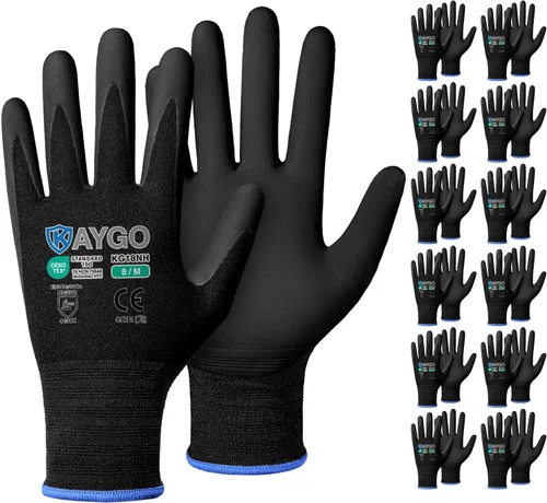 Miniatura 43 de KAYGO Guantes de Trabajo de Seguridad con Revestimiento de Nitrilo MicroFoam, 3 Pares KG18NB, Guante de Punto Sin Costuras de Nylon con Dedos Gris