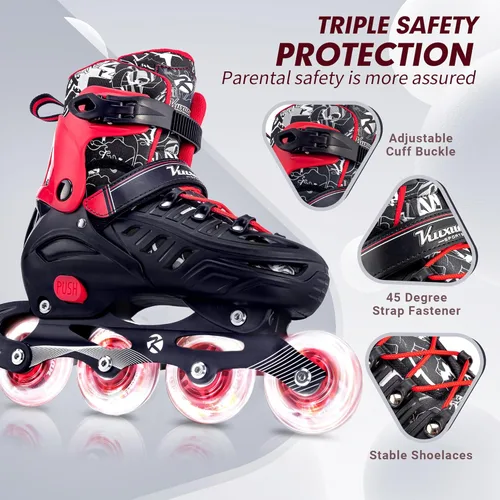 Miniatura 4 de Kuxuan skates Patines en línea ajustables para niños, jóvenes y adultos, patines iluminadores con ruedas iluminadas Rojo