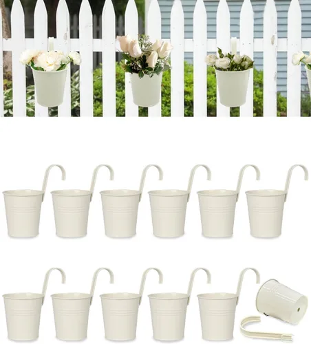 Miniatura 7 de Paquete de 12 macetas de barandilla para plantas al aire libre, macetas pequeñas colgantes de balcón de 4 pulgadas con ganchos desmontables y Negro