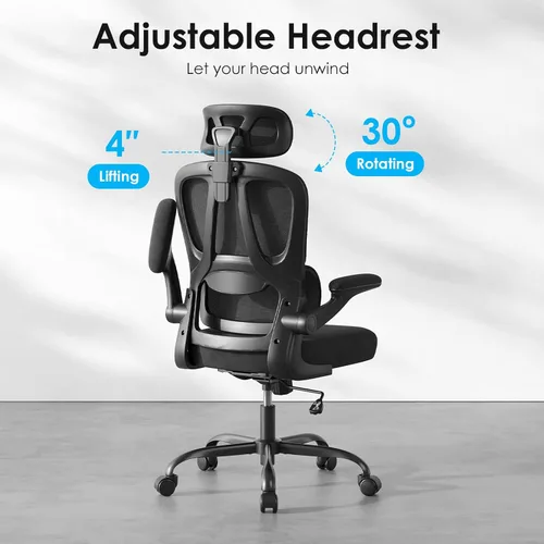 Miniatura 4 de Farini Silla de oficina ergonómica, silla de escritorio con reposacabezas y soporte lumbar, silla giratoria de oficina en casa con reposacabezas