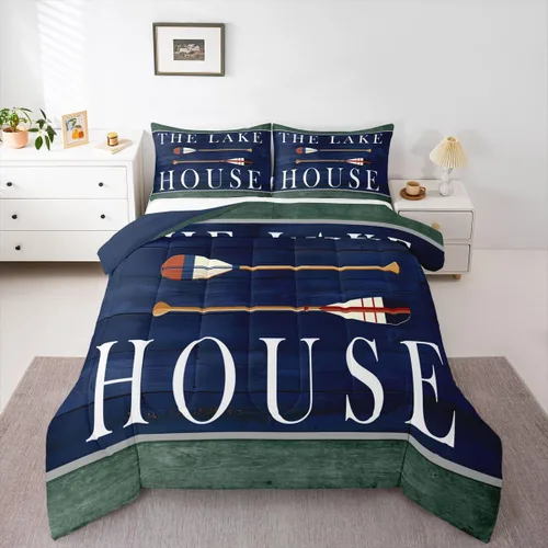 Miniatura 13 de Erosebridal Juego de edredón de barco muelle, juego de ropa de cama con diseño de paleta de lago, tamaño individual para niños, adolescentes