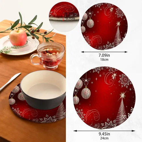 Miniatura 3 de ALAZA Juego de salvamanteles de Navidad rojos brillantes, juego de soportes para ollas calientes de algodón, posavasos de granja, almohadillas