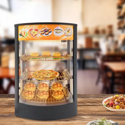 Miniatura 7 de Calentador de alimentos, 3 niveles de 800 W, pantalla de calentador de alimentos comercial para encimera eléctrica, estantes extraíbles, puerta