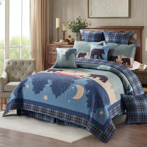 Miniatura 27 de Virah Bella Juego de ropa de cama King Lodge de 3 piezas, juego de edredón reversible rústico con fundas de almohada decorativas, panel familiar