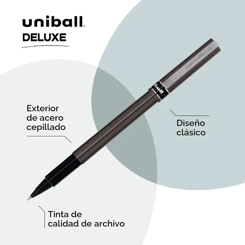 Miniatura 2 de uni-ball® Bolígrafos de punta redonda Deluxe, 0.020 in, barril de grafito, tinta negra, paquete de 3 Gris metálico
