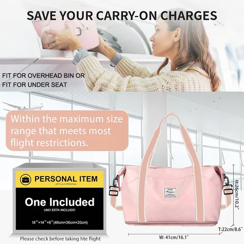 Miniatura 2 de Bolsa de viaje para mujeres y hombres, bolsa de fin de semana, T7-Rosa