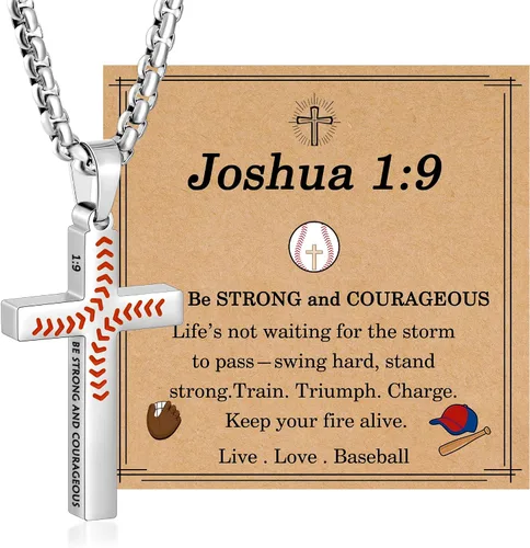 Miniatura 10 de Regalos de Pascua para niños y adolescentes, collares de cruz de béisbol para niños y hombres, de acero inoxidable que no destiñe, collar