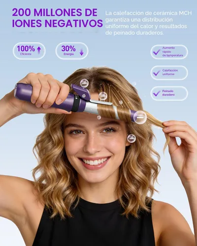 Miniatura 4 de Cepillo de rizador inalámbrico, MCH Ceramic Hot, 8000 mAh, 4 ajustes de temperatura, mini peine de viaje portátil de 1/1.5 pulgadas, rizador de pelo