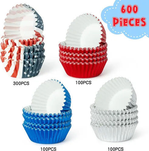 Miniatura 2 de COcnny America - Bolsas de papel de aluminio para cupcakes, 600 unidades de papel de aluminio para el 4 de julio, envoltorios de papel