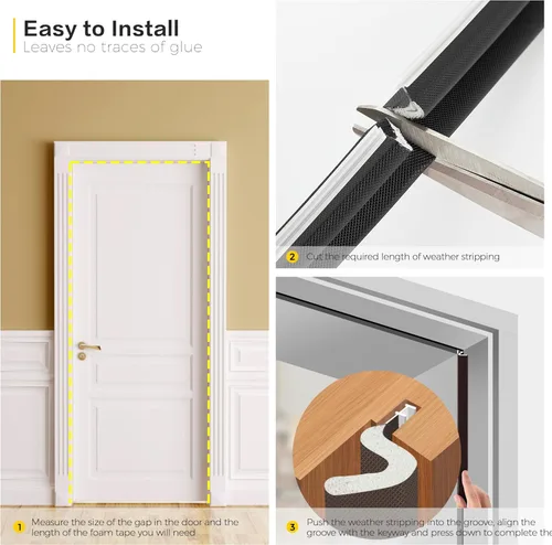 Miniatura 5 de Burlete de sellado de puerta – Espuma insonorizada en forma de Q para marco de puerta exterior, sello de espacio grande, cancelación de ruido, fácil