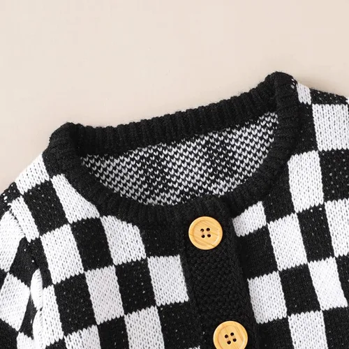 Miniatura 5 de SAYOO Mameluco de punto unisex para bebé, niña, niño, overol de punto a cuadros, de una pieza, suéter con botones