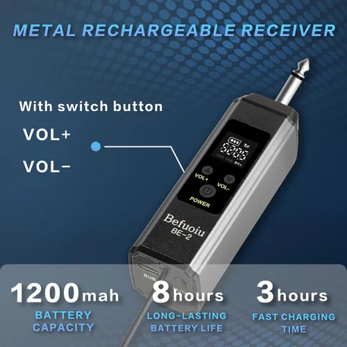 Miniatura 5 de Micrófono inalámbrico recargable UHF para cantar con bolso, micrófono dinámico de mano de metal con receptor, micrófono de karaoke inalámbrico