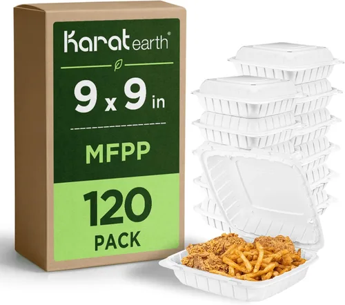 Miniatura 5 de KARAT EARTH Clamshell - Recipientes para alimentos para llevar [6"x6" - 400 unidades] Recipientes para llevar Aptos para microondas, seguros