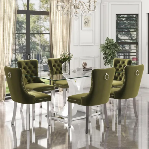 Miniatura 16 de Moderno juego de comedor de cristal de lujo para 6, 63 pulgadas, juego de vajilla rectangular minimalista grande para 6, juego de mesa de cocina