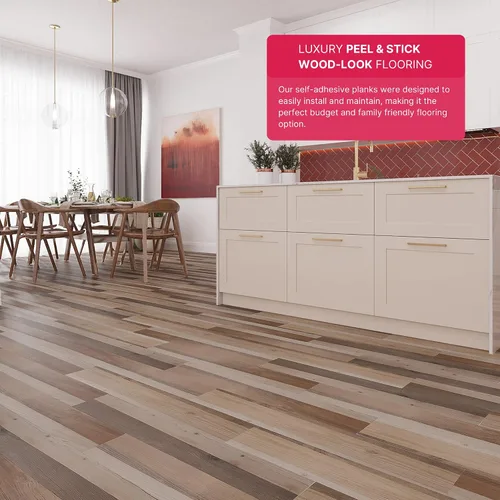 Miniatura 2 de LUCiDA SURFACES - Baldosas de vinilo de lujo, azulejos autoadhesivos para instalar uno mismo, 12 tablones con aspecto de madera, color granero