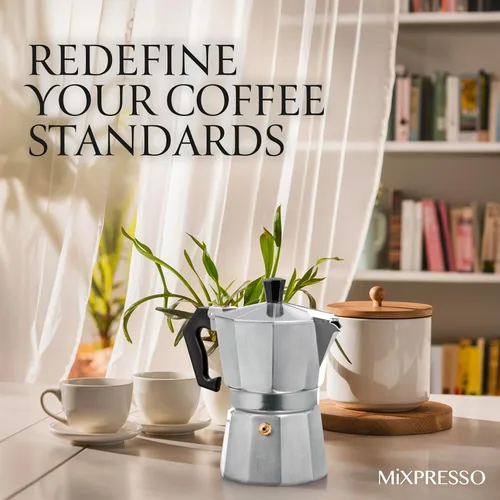 Miniatura 9 de Mixpresso Moka Pot 3 tazas (5 onzas en total) – Cafetera de café espresso para estufa de gas y eléctrica, cafetera cubana e italiana de aluminio