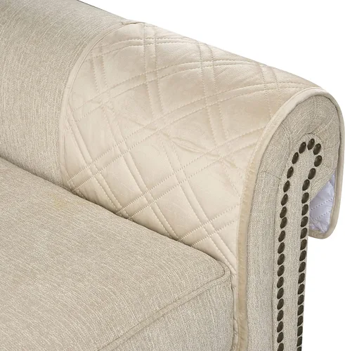 Miniatura 7 de Brilliant Sunshine Organizador de Reposabrazos de Sofá de Terciopelo Beige de 5 Bolsillos, Caddy Antideslizante para Sillón Reclinable, Soporte