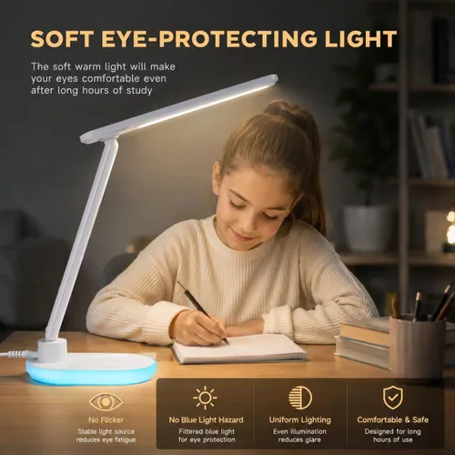 Miniatura 4 de Lámpara de escritorio LED con carga inalámbrica QI de 10 W, lámpara de mesa Flexo con 3 colores y 5 niveles de brillo con función de carga, USB