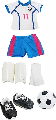 Miniatura 2 de American Fashion World Uniforme de fútbol rosa y azul para muñecas de 18 pulgadas Juego de 6 piezas Calidad premium y diseño moderno Ropa